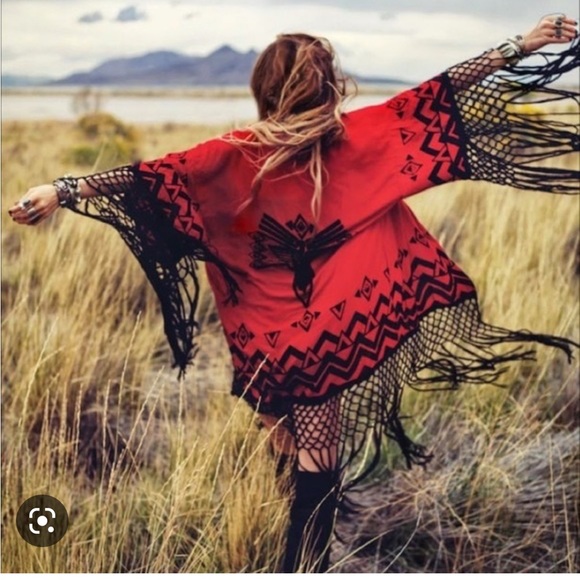 Spell Other - SOLD💋spell black opium beaded kimono with tassels